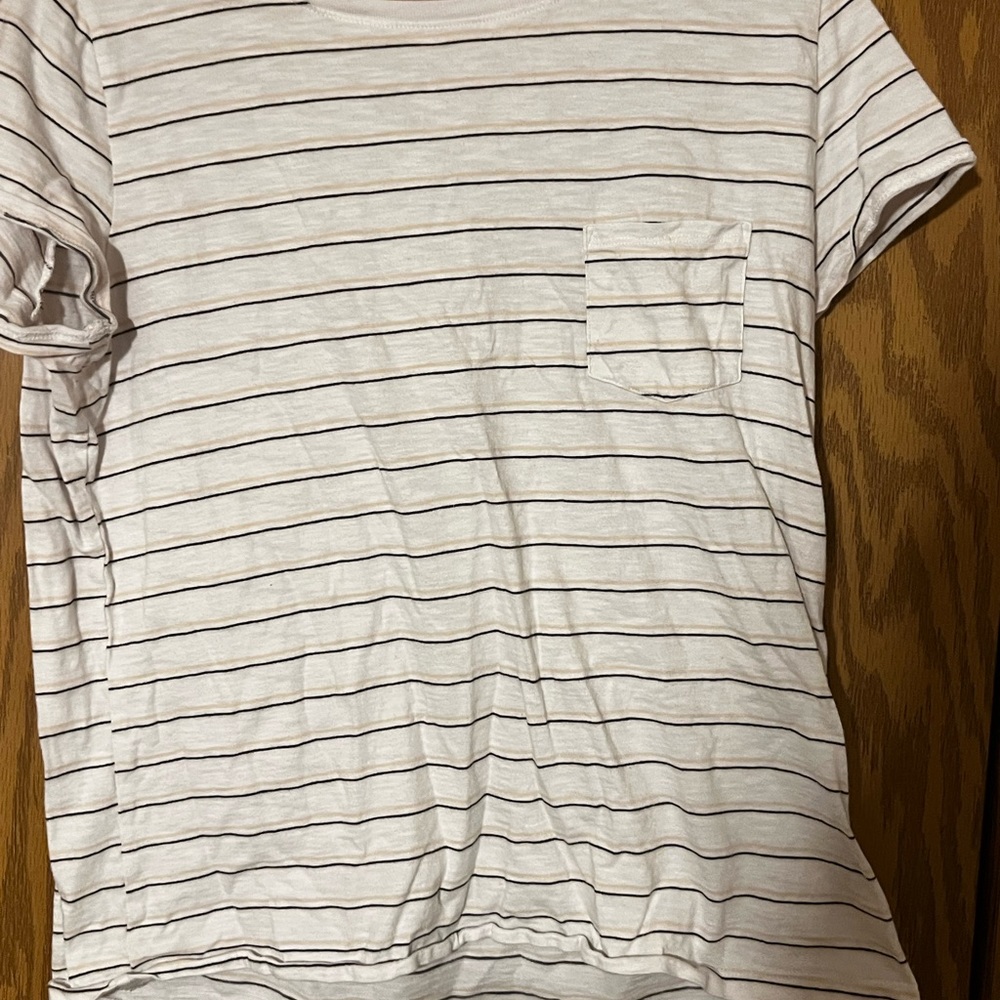 Women’s white with black and pink striped shirt